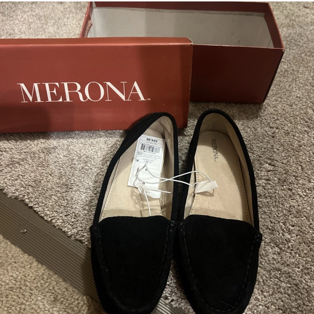 Merona Black Slippers Comfortable Suede Slip-On